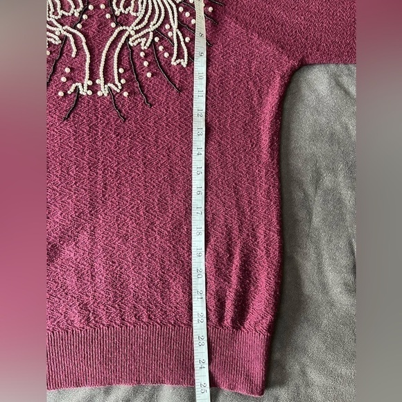 Anthropologie Field Flower Pearled Bow Pullover Crew Sweater Wool Embellished XS - Picture 15 of 15